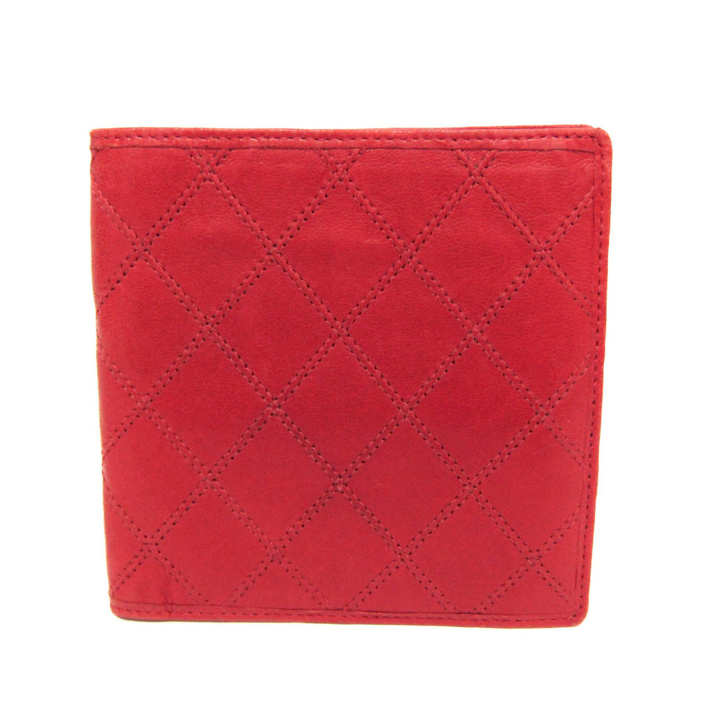 CHANEL Authentic Red Lambskin Leather Wallet